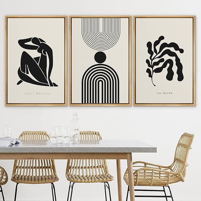 SIGNLEADER Framed Canvas Print Wall Art Set Duotone Matisse Dancer Flower Plant Collage Abstract Shapes Illustrations Modern Art Boho Decorative for Living Room, Bedroom, Office - 24"x36"x3 NATURAL