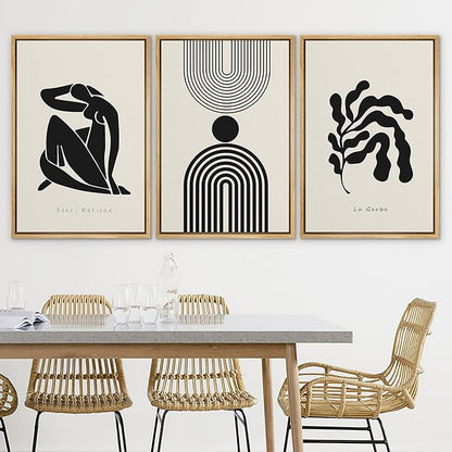 SIGNLEADER Framed Canvas Print Wall Art Set Duotone Matisse Dancer Flower Plant Collage Abstract Shapes Illustrations Modern Art Boho Decorative for Living Room, Bedroom, Office - 24"x36"x3 NATURAL