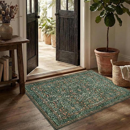 Rugxara Entryway Rug Door Mat, Washable Samll 2x3 Rug, Boho Green Front Door Mat, Non Slip Area Rugs, Low Pile Throw Accent Entry Carpet for Indoor Entrance, Bathroom and Kitchen(Green 2x3ft)