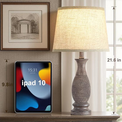 EJIAXIN Table Lamps Set of 2-21.6" Resin Farmhouse Bedside Lamps for Bedroom Living Room, Rustic Nightstand Bedroom Lamp with Rotary Switch for Night Stand End Table