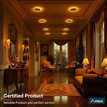 Amico 6 Pack 6 Inch 5CCT LED Recessed Ceiling Light with Night Light, 2700K/3000K/3500K/4000K/5000K Selectable Ultra-Thin Recessed Lighting, 12W=110W, 1100LM, Dimmable Canless Wafer Downlight ETL&FCC