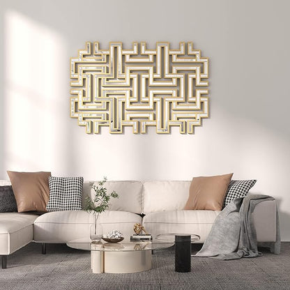 KOHROS Large Modern Gold Wall Mirror - 46.5"x30" Geometric Maze Design Decorative Mirror