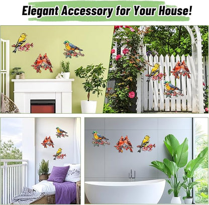 YOADEHOA 3Pcs Metal Wall Art Decor Birds on Branch, 3D Colorful Bird Outdoor Hanging Wall Art Patio Fence Decorations, Hummingbird Wall Sculptures for Indoor Outdoor Garden(Birds A)