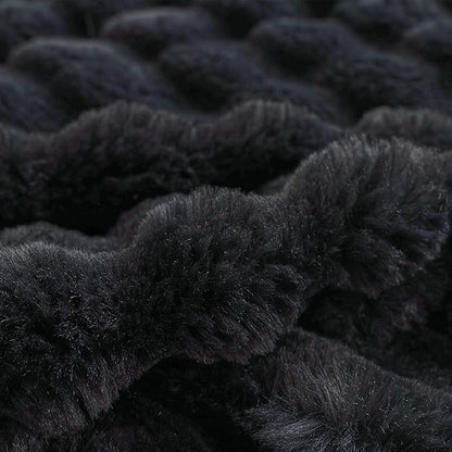 COOVA Faux Fur Throw Blanket for Couch, Cozy Soft and Fuzzy Plush Rabbit Fur Bubble Blanket for Sofa Bedroom Living Room, 50x60 Inches Black
