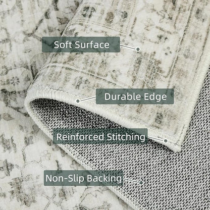 Deerly 3x8 Runner Rug Non Slip - Kitchen Washable Rug Runner with Non-Shedding, Boho Runners for Hallways Distressed Carpet Bedroom Border Cream