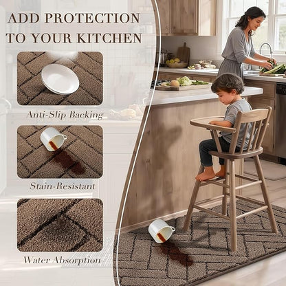 Kitchen Runner Rugs,24"x59" Non Slip Kitchen Mats for Floor-Thick Stain Resistant Kitchen Floor Mat Runner Carpet for Hallways Entryway Laundry Room Washable(Khaki)