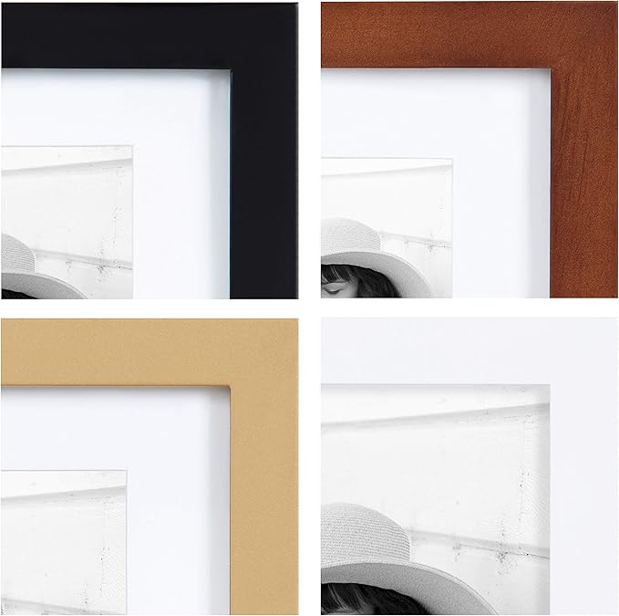 Kate and Laurel Gallery Mid-Century Wood Wall Frame Set, Set of 10, Walnut Brown, Gold, Black, and White