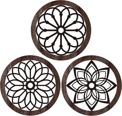 Blulu 3 Pcs Thickened Rustic Wood Wall Decor Rustic Wood Round Wall Art Farmhouse Hanging Decoration for Indoor Outdoor Living Room Bedroom Home Office Kitchen Decoration, 10 Inch(Round,Brown)