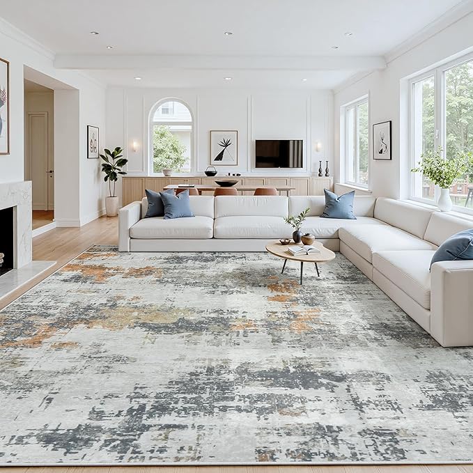 Area Rug 8x10 Living Room Rug Washable: No-Slip Abstract Soft Thin Large Grey Rugs, Indoor Floor Stain Resistant Modern Carpet for Bedroom Dining Room Farmhouse Nursery Home Office (Grey, 8'x10')
