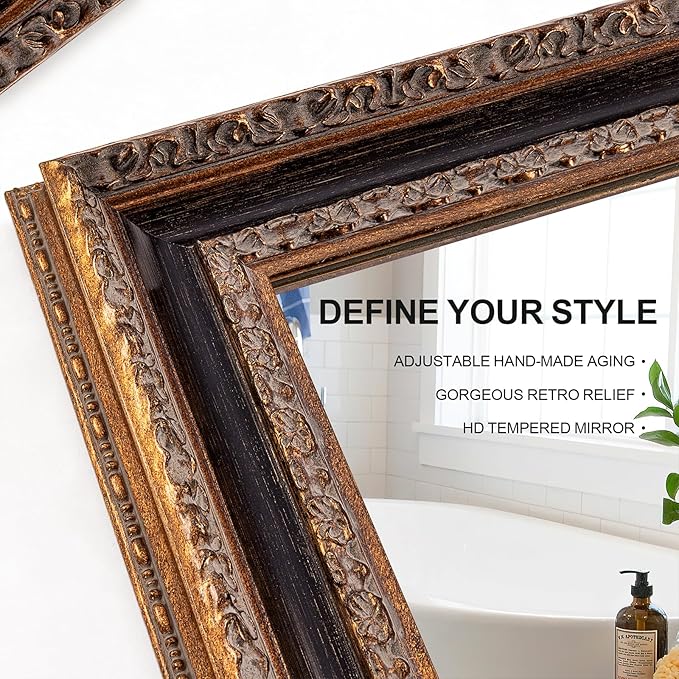 60.5" X 31" Vintage Full Length Bedroom Mirror, Black & Bronze Handmade Aging Large Accent Decorative Mirror for Living Room, Bathroom, Entryway and Hallway