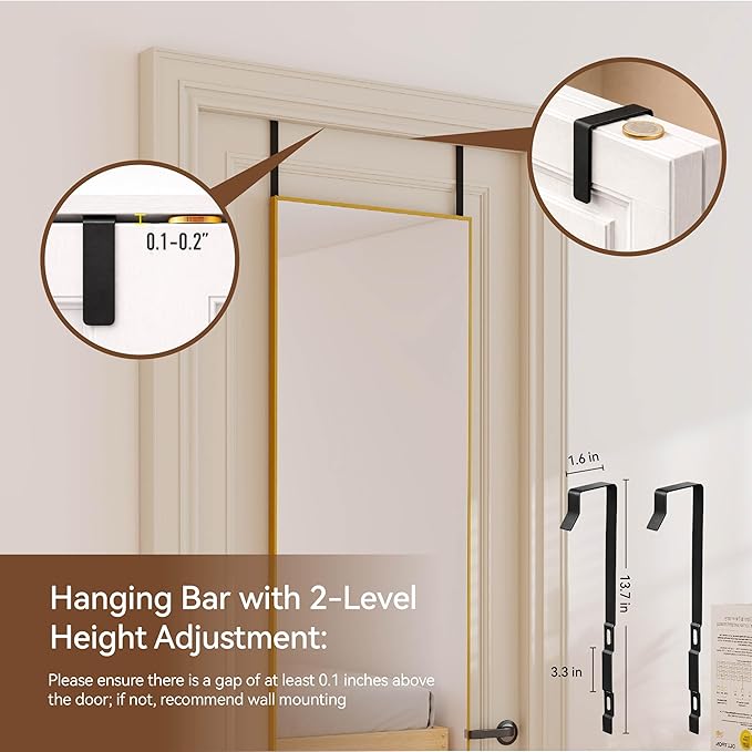 NARCISSUS 57x16 Mirror Door Hanging Full Length Body with Floor Stand or Wall Mounted Metal Aluminum Frame Tempered Glass Rectangle Mirrors for Bedroom Dressing Living Room Bathroom 57 inch Gold