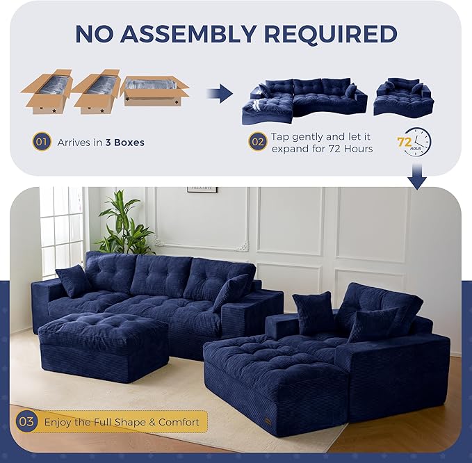 MAXYOYO Sectional Sofa Couch and Chaise Lounge, L Shaped Modern Cloud Couch with Ottoman, Comfy Sofa with Layered Cushion, Tufted Upholstered Sleeper Chair for Living Room, No Assembly Required