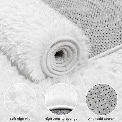 8x10 Area Rugs for Living Room:Ultra Soft Fluffy Shag White Rugs for Bedroom, Non-Slip Large Fuzzy Plush Rug Indoor Floor Carpet for Nursery Kids Boys Girls Room, Dorms, Playroom, Modern Home Decor