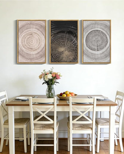 PHOPAGO Vintage Wood Tree Rings Wall Art 16x24in Farmhouse Rustic Framed Canvas Paintings Living Room Bedroom Decor Nature Artwork Natural Framed