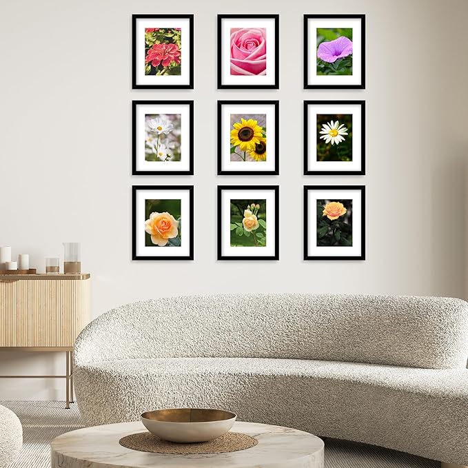JCJMY 12 Packs 8.5 by 11 Picture Frames, Display 6x8 with Mat or 8.5x11 Without, for Award Certificate Diploma Document, 8.5 x 11 Frames Bulk Set of 12 Photo Frames Set for Wall and Tabletop, Black