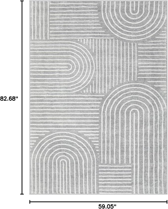 Lahome Abstract Area Rug 5x7,Soft Washable Rugs for Living Room Ultra-Thin Non Slip Gray Rugs for Bedroom, Throw Rug Carpet for Dining Room Office Playroom Darrell (5'x7',Gray)