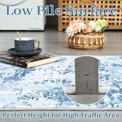 ROYHOME 5x7 Area Rugs Modern Abstract Faux Wool Rug Ultra-Soft Low Pile Accent Rug Stain Resistant Carpet Machine Washable Rugs for Bedroom with Non Slip Backing, Blue
