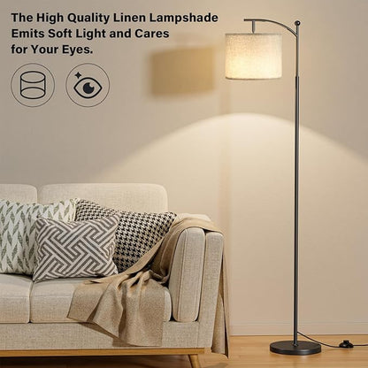 Ambimall 60" Floor Lamp with Remote Control and Stepless Dimmable Bulb, Colors Temperature & Brightness Adjustable, Modern Floor Lamps for Living Room, Gray Shade & Black Pole