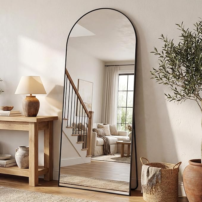 Antok Arched Full Length Mirror, 56"x14" Black Metal Frame Floor Mirror for Bedroom Living Room, Freestanding/Wall Mount/Leaning