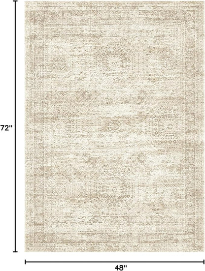 Soalmost 4x6 Area Rugs for Living Room, Vintage Washable Rugs for Dining Room, Bedroom, Home Office Decor, Non-Slip Beige Carpet Thin Rug