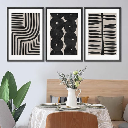 SIGNLEADER Framed Canvas Print Wall Art Set Geometric Black Paint Stroke Patterns Abstract Shapes Illustrations Modern Art Decorative Contemporary for Living Room, Bedroom, Office - 24"x36"x3 BLACK