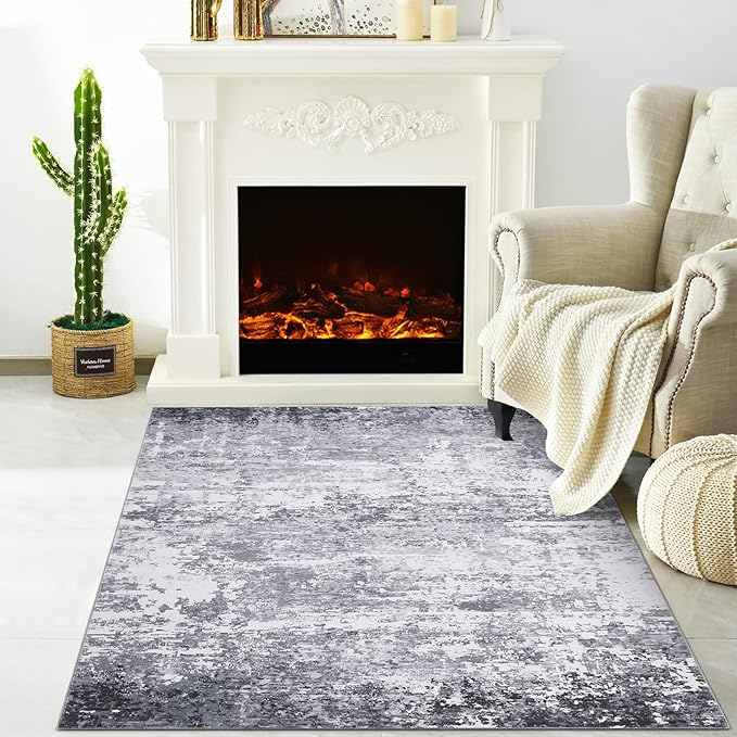 ROYHOME Modern Abstract 2x3 Area Rug Non Slip Non Shedding Low Pile Stain Resistant Rug for Entryway Kitchen Bedroom,Light Grey