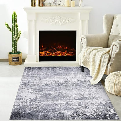 ROYHOME Modern Abstract 2x3 Area Rug Non Slip Non Shedding Low Pile Stain Resistant Rug for Entryway Kitchen Bedroom,Light Grey