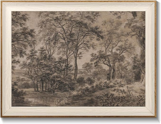 Framed Canvas Wall Art for Living Room Decor, Vintage Neutral Brown Woodland Landscape Painting Farmhouse Canvas Prints Artwork, Antique Wall Pictures Decor for Bedroom Gallery Office, Bathroom Wall Decor - 12x16Inch
