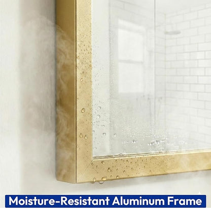30" x 55" Gold Wall Mirror for Bathroom, 55" x 30" Full Length Accent Mirror, Metal Framed Vertical Decor for Bedroom & Double Vanity