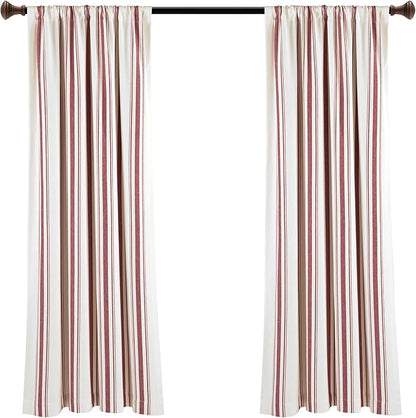 Lush Decor Farmhouse Stripe Yarn Dyed Eco-Friendly Recycled Cotton Window Curtain Panel Pair, 42" W x 63" L, Red - Classic Modern Rustic Charm - Eco Friendly Cotton Fabric