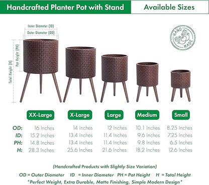 D'vine Dev 16 Inch Modern Geometric Tile Patterned Sleek Planter Pot with Stand, Indoor Outdoor Decorative Plant Holder, Espresso, 88-Z-E-6