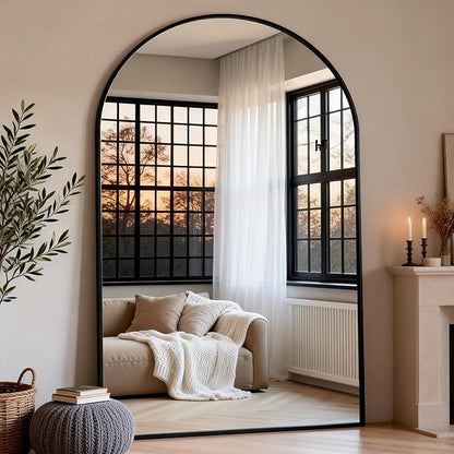 Dewfig Arched Full Length Mirror, 86"x46" Large Floor Mirror with Stand, Oversized Full Body Mirrors for Standing/Leaning/Hanging, Wall Mounted Mirrors for Bedroom, Living Room,Dressing Room, Black