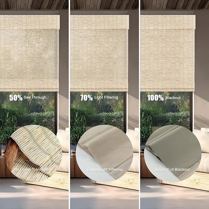 Motorized Bamboo Roman Shades, Motorized Blinds with Remote Compatible with Homekit, Alexa GoogleHome, Smart Wood Woven Shades for Indoor Windows, Customize, Tidebeam