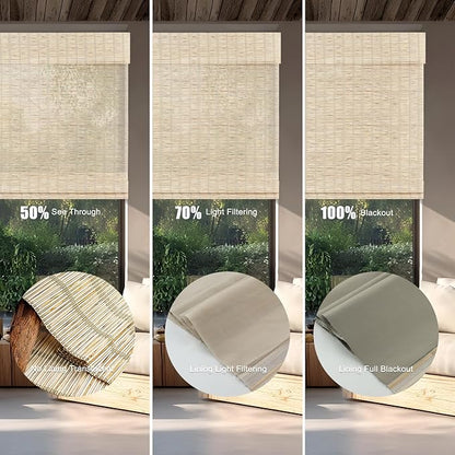 Motorized Bamboo Roman Shades, Motorized Blinds with Remote Compatible with Homekit, Alexa GoogleHome, Smart Wood Woven Shades for Indoor Windows, Customize, Tidebeam