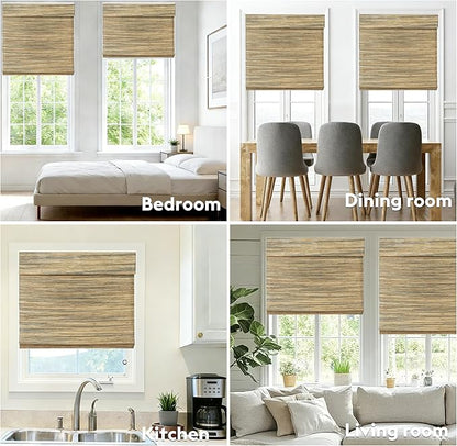 Motorized Bamboo Roman Shades, Motorized Blinds with Remote Compatible with Homekit, Alexa GoogleHome, Smart Wood Woven Shades for Indoor Windows, Customize, Desert Thatch