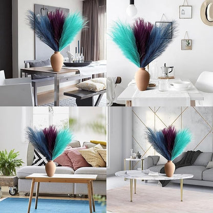 Pampas Grass Decor, Fluffy Faux Pampas Grass 6 Stem 18"/45cm Pompous Grass Small Flower Arrangement and Vase Filler for Boho Home Wedding Decoration