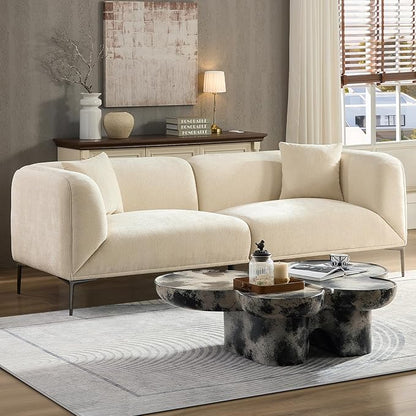 MEETAKING 82.7" Modern Boucle Sofa, 3-Seater Upholstered Couch with Metal Legs, Luxury Deep Seats Cloud Curved Sofas, Minimalist Living Room Couches for Apartment, Home Office, Bedroom - Beige