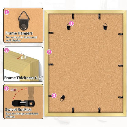 12x16 Picture Frame, 12 x 16 Gold Frame with HD Plexiglass, Display Pictures 8.5x11 with Mat or 12x16 Without, Wall Hanging Photo Frame Poster Frames for Home Office Gallery Decor, 2 Pack