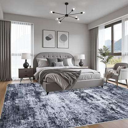 4x6 Area Rug Living Room Rug: Washable Modern Abstract Soft Thin Rug Indoor Floor No Slip Stain Resistant Carpet for Bedroom Dining Room Farmhouse Nursery Home Office - Black