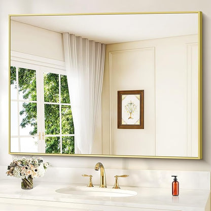 COFENY Gold Bathroom Mirror for Wall, 30x48 Inch Rectangle Mirrors with Metal Frame, Modern Vanity Wall Mirror Decor for Bathroom Living Room, Entryway Hangs Horizontal or Vertical