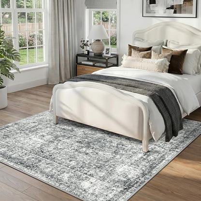 CAPALOCA Machine Washable Rugs Nursery Rug Sq5ft Cute Girl Non Slip Low Pile Water Repellent Soft Print Pattern for Bedroom Indoor Decor Kids Playroom Grey