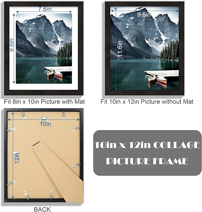 Hongkee 10x12 Picture Frame with Real Glass - Display Pictures 8x10 with Mat or 10 x 12 without Mat, Photo Frame for Wall or Table Top Display(Black, 3 Pack)