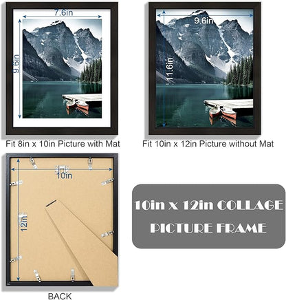 Hongkee 10x12 Picture Frame with Real Glass - Display Pictures 8x10 with Mat or 10 x 12 without Mat, Photo Frame for Wall or Table Top Display(Black, 3 Pack)