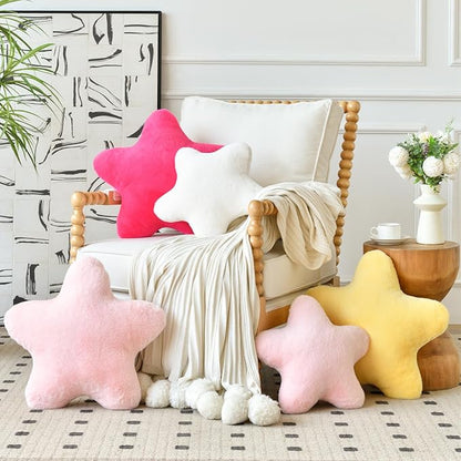 Star Pillow, Decorative Throw Pillows for Bed Couch, 19.6" Star Shaped Pillow Plush Floor Cushions Room Decor Pillow with Soft Faux Rabbit Fur for Sofa Bedroom Living Room