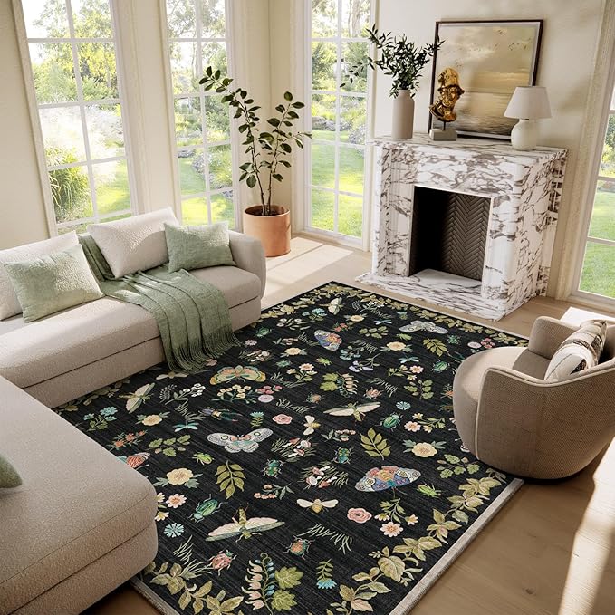 Machine Washable Rugs for Living Room: 6x9 Area Rugs Stain Resistant Non Slip Low Pile Lightweight Soft Carpets Rug for Bedroom Kitchen Dining Room Nursery Kids Room Farmhouse Home Office Indoor