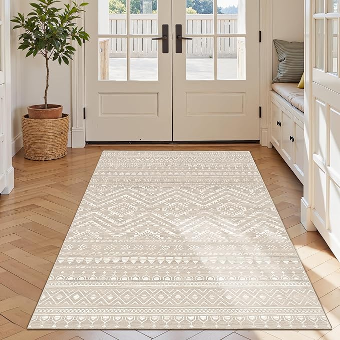 Miukiki 4x6 Area Rug for Living Room Moroccan Washable Rugs Non Slip Indoor Floor Carpet Foldable Large Soft Area Rug for Dining Room Bedroom with Low Pile(Brown,4'x6')