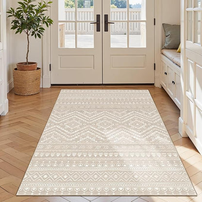 Miukiki 4x6 Area Rug for Living Room Moroccan Washable Rugs Non Slip Indoor Floor Carpet Foldable Large Soft Area Rug for Dining Room Bedroom with Low Pile(Brown,4'x6')