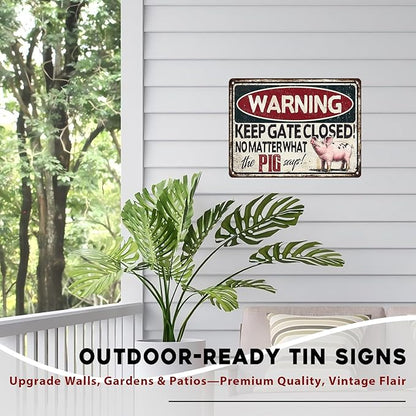 Pig Says Warning Vintage Sign Funny No Trespassing Metal Sign Farmhouse Decoration and Pig Farm Warning Signage for Poultry Owners 12x16inch