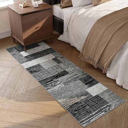 FlyDOIT Modern Geometric Patchwork Area Rug, 2x6 Grey Runner Rugs for Living Room, Rockwood Collection Indoor Rugs for Bedroom, Throw Carpet Floor Decor for Entryway Dining Room Office Nursery
