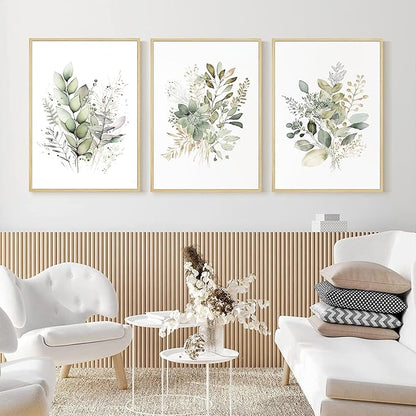 Joocrise Watercolor Botanical Wall Art Set of 3 Boho Floral Canvas Wall Decor Prints Sage Green Wildflower Wall Art Modern Flower Pictures Botanical Painting for Bedroom Bathroom 16x24 Inch Framed